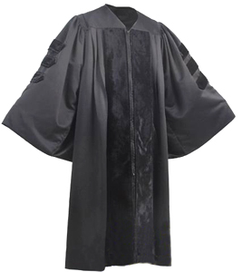 Doctoral Gown - BLACK Color in Matte Finish with BLACK Velvet